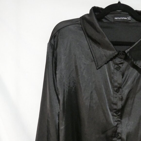 PRETTYLITTLETHING | size 18 | Elegant Black Satin Button-Up Top - Picture 4 of 14